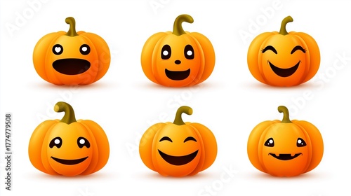 Colorful and cheerful pumpkin emojis for Halloween celebrations and festive decorations