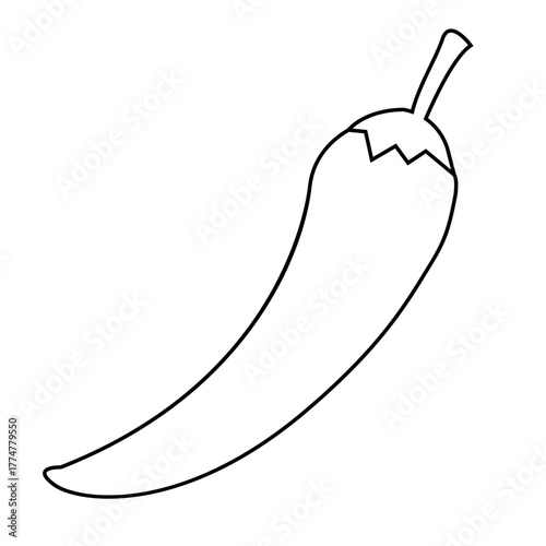 Simple Black Outline Vector Icon of a Chili Pepper, Representing Spicy Food, Hot Flavor, and Mexican Cuisine