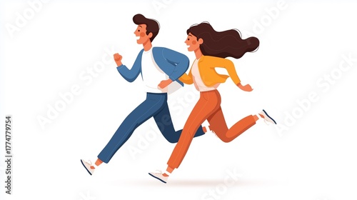 Young couple runs together in a park during a sunny day enjoying fitness and bonding time