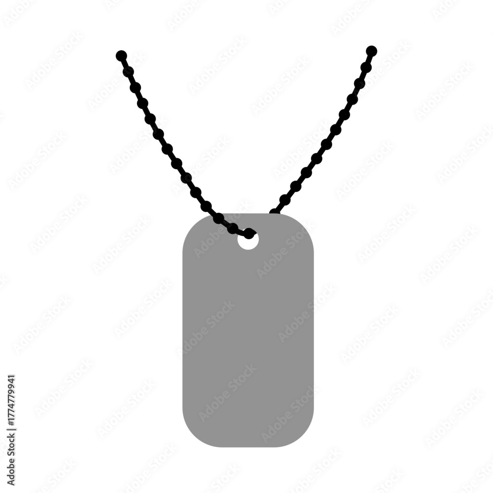 Fototapeta premium Minimalist Vector Illustration of a Blank Military Dog Tag on a Ball Chain Necklace