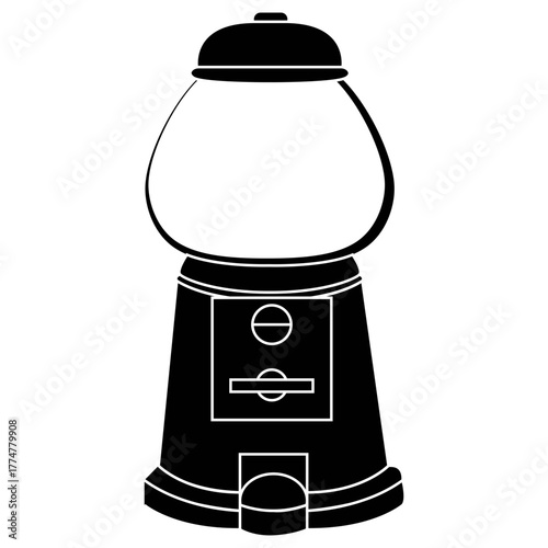 Black and White Silhouette Vector Icon of a Classic Vintage Gumball or Candy Vending Machine