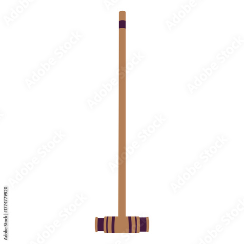 Vector Illustration of a Wooden Croquet Mallet with Stripes and Long Handle