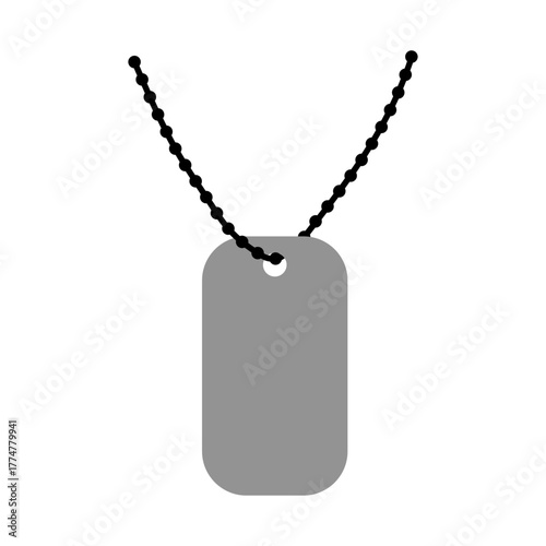 Minimalist Vector Illustration of a Blank Military Dog Tag on a Ball Chain Necklace