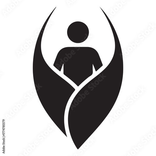 Abstract Black Figure Embraced by Natural Organic Plant Design