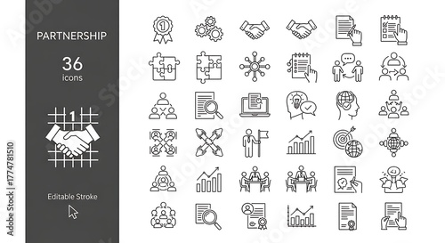 Minimalist Icons Depicting Partnership and Corporate Success