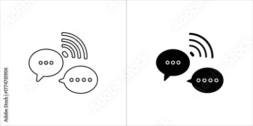 Chat bubbles with wifi signal icon in outline and solid black versions