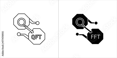 Quantum fourier transform qft and fast fourier transform fft icons