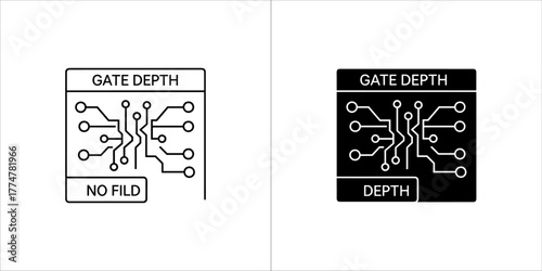 Outline and filled icons representing gate depth and no field in electronics