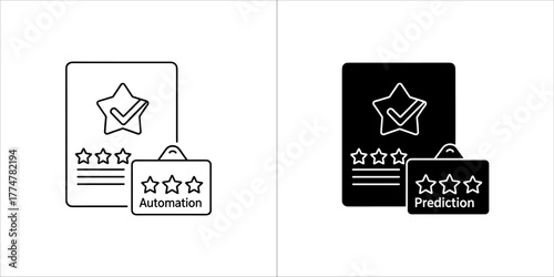 Icons showing a star rating with a checkmark and a briefcase labeled automation or prediction