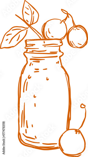 Glass Bottle with Berry Syrup Festive Fall Beverage Line Icon