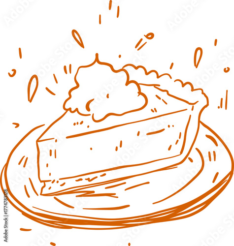 Pumpkin Pie Slice Classic Thanksgiving Dessert Line Icon