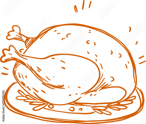 Roast Turkey on Platter Cozy Thanksgiving Dinner Line Icon
