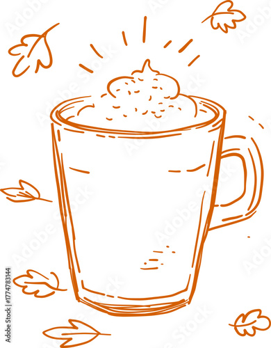 Pumpkin Spice Latte with Foam Cozy Autumn Coffee Line Icon