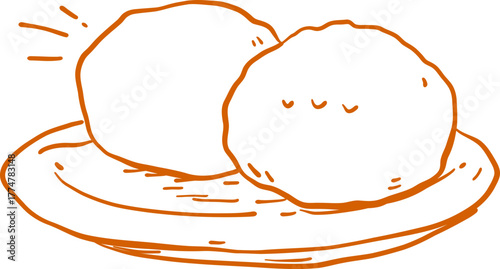 Fresh Dinner Rolls on Plate Soft Bread Thanksgiving Side Line Icon
