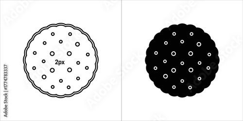 Round cookie icon, black and white