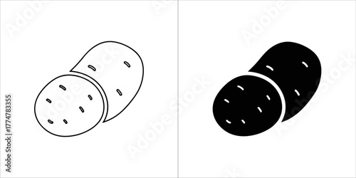 Potato icon, black and white