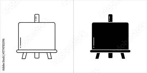 Artist easel icon, outline and solid silhouette