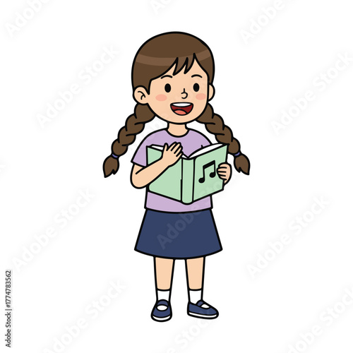 Little girl standing happily holding her school notebooks ready for class