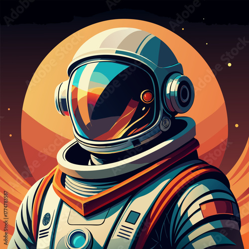 Futuristic Astronaut on Mars, vector illustration. Generative AI. 