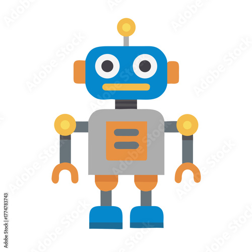 Simple Flat Design Blue Robot, vector illustration. Generative AI.