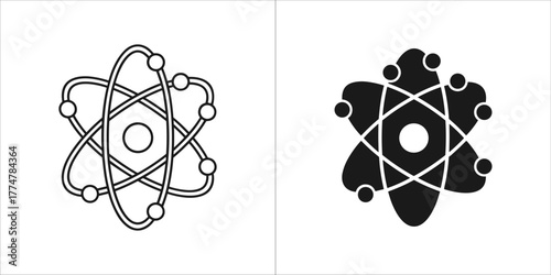 Atomic structure icon, atom symbol, nucleus, electron orbits, science and research concept
