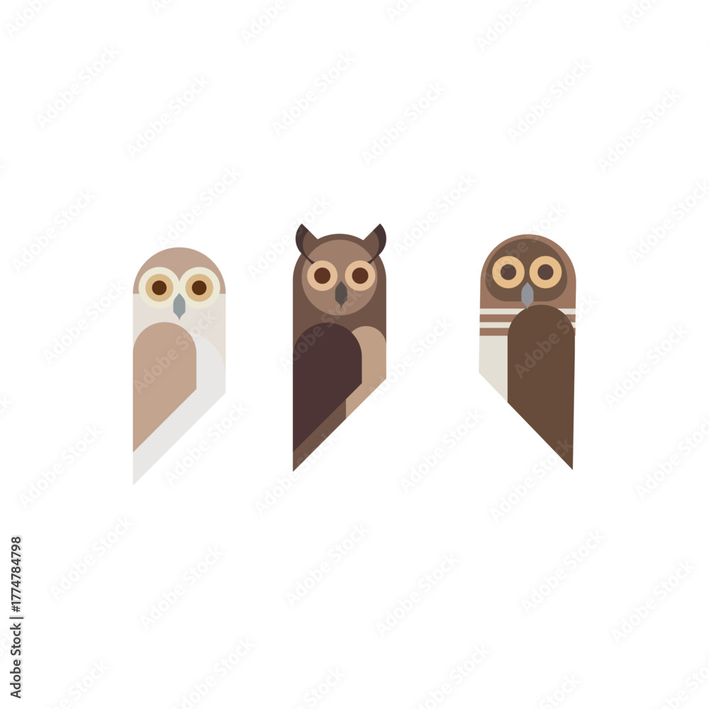 Obraz premium Minimal owl trio icon. Three simple owl silhouettes — ideal for wisdom, education, night, and nature-themed projects.