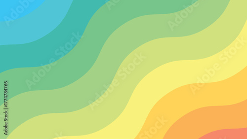 Colorful gradient background with wavy lines in blue, green, yellow, and orange tones, creating a cheerful and visually appealing design