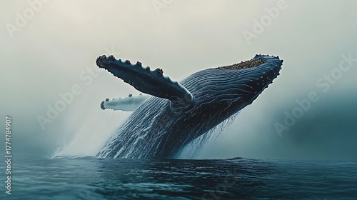 Whale breaching ocean surface majestic humpback whale jumping out of the water marine life wildlife