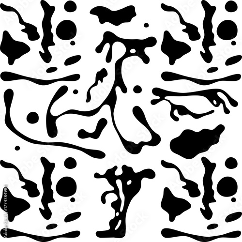 Seamless monochrome pattern with abstract hand-drawn grunge shapes. Vector black and white chaotic texture for textile, print and background.