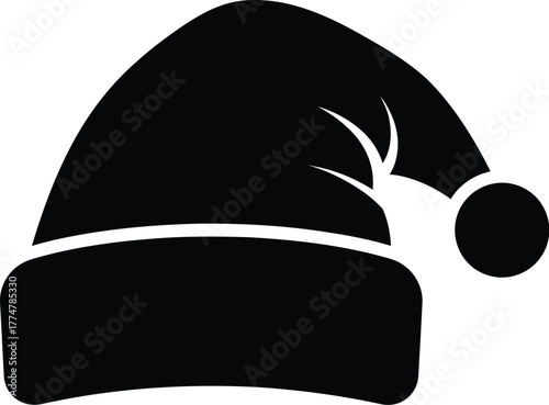 Classic black silhouette of a santa claus hat with pom pom