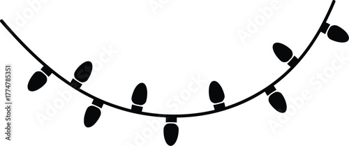 Simple black outline garland of christmas lights on white background