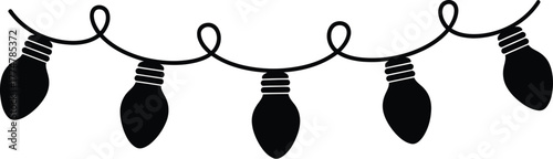Simple black silhouette of festive christmas lights garland
