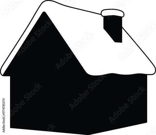 Simple silhouette of a house covered in snow with chimney