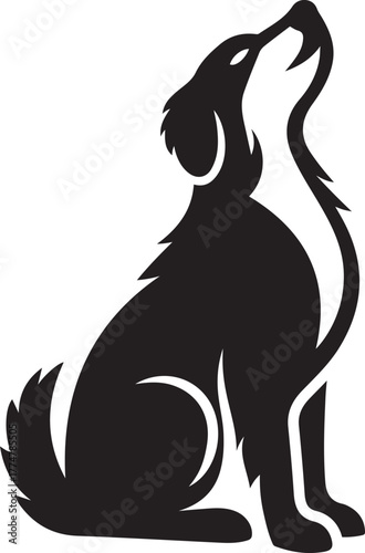 Black dog howling silhouette icon canine animal, Wild dog vector illustration design