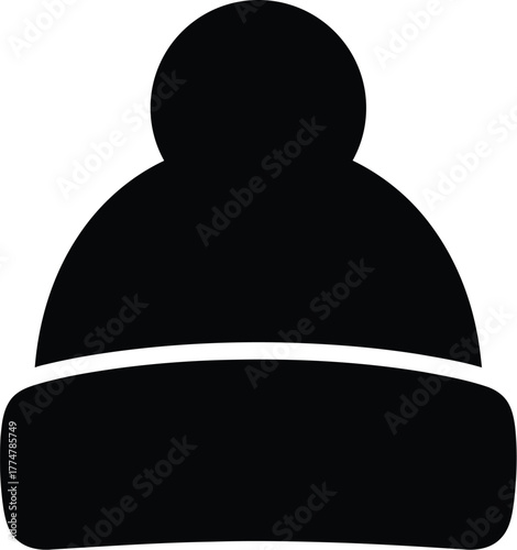 Simple black silhouette of a winter beanie hat with pom pom