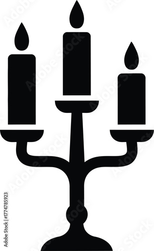 Elegant black silhouette of a three candle candelabra