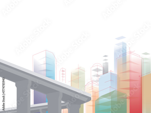 translucent A002 colorful skyline with highway and transparent modern building EPS 10