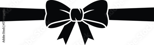Elegant black ribbon bow with white outline on white background