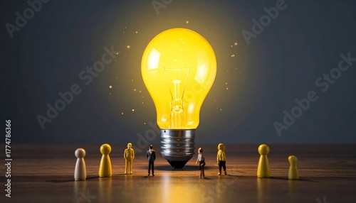 Ai Idea Concept Yellow Light Bulb Business Figures, Generated with AI.