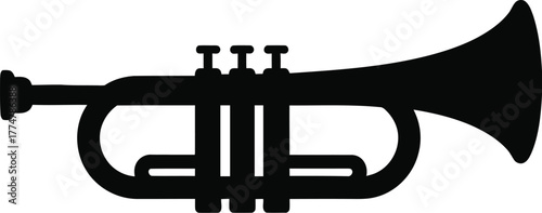 Silhouette of a brass trumpet musical instrument on white background