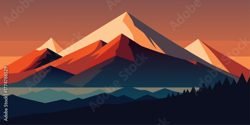 Geometric mountain landscape at sunset mountains nature