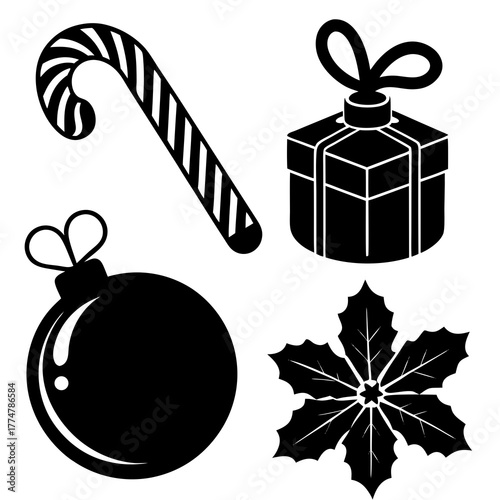 Elegant Christmas element silhouette pack for greeting cards, décor, and graphic artwork.