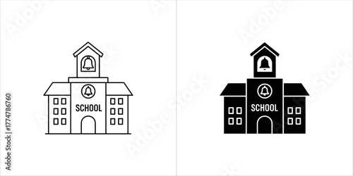 School building icon with bell tower