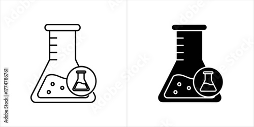 Laboratory flask icon in outline and solid black