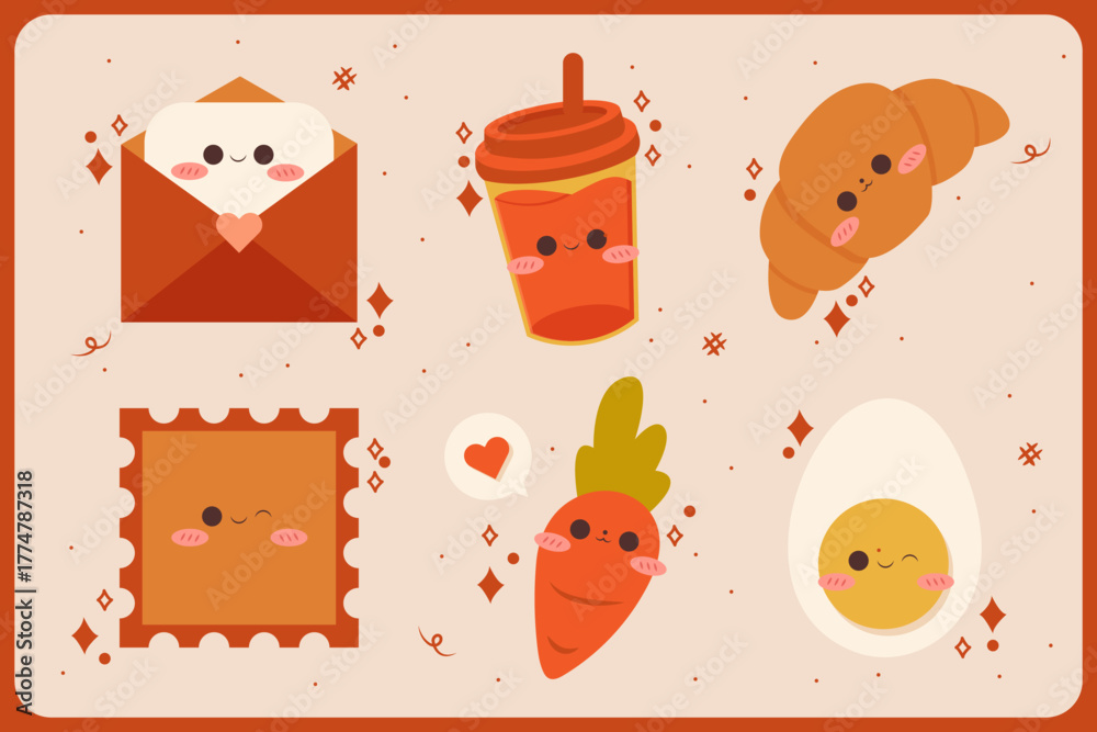 Fototapeta premium Kawaii Food and Stationery Illustration