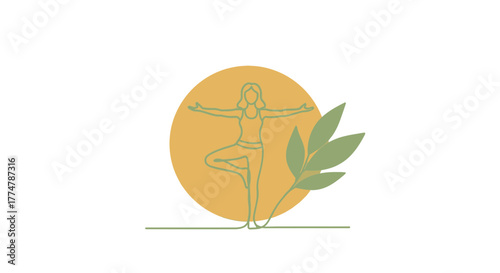 Find Inner Peace with this Minimalist Yoga Pose and Leaf Art, Perfect for Wellness Brands and Serene Designs, originally a scalable vector graphic