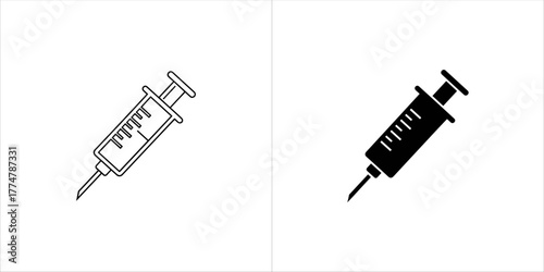 Two syringe icons, one outline and one solid black