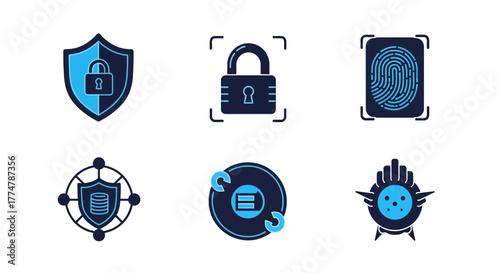 Secure digital world with modern security icons, perfect for cybersecurity, data protection, and online safety designs, originally a scalable vector graphic