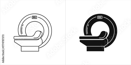 Two mri scanner icons, one outline and one solid black