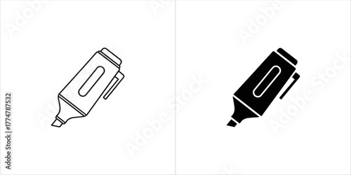 Outline and solid black icon of a highlighter pen